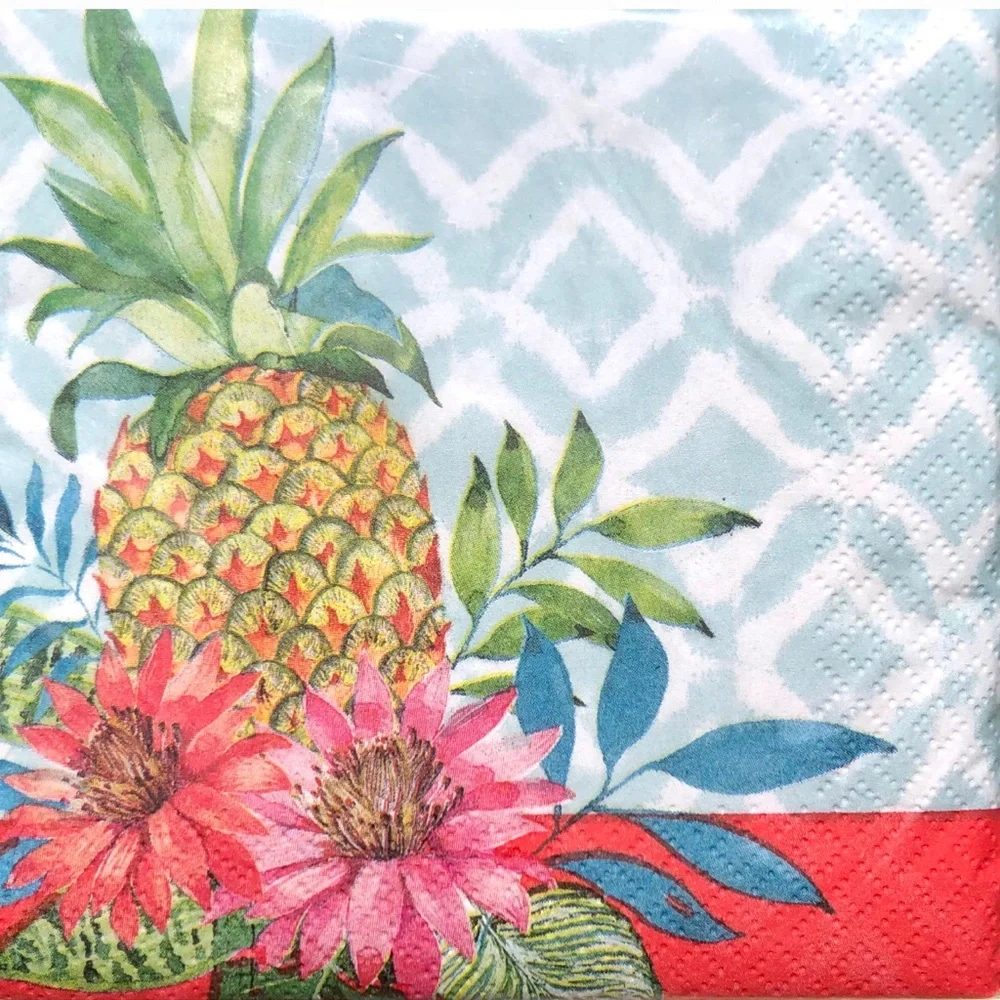 Creative Converting Tropical Pineapple Cocktail Beverage Paper Napkins, 40 ct